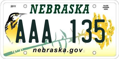 NE license plate AAA135