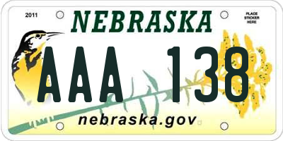 NE license plate AAA138