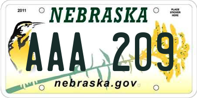 NE license plate AAA209