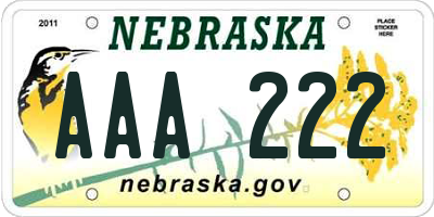 NE license plate AAA222