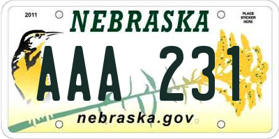 NE license plate AAA231