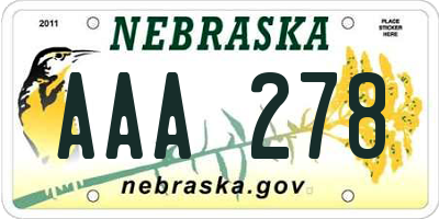 NE license plate AAA278