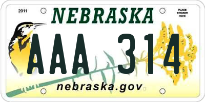 NE license plate AAA314