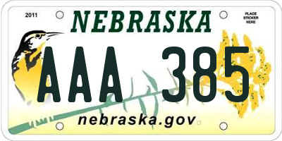 NE license plate AAA385