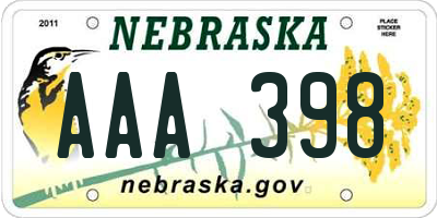 NE license plate AAA398