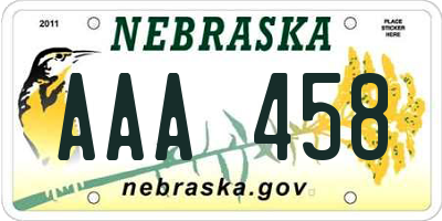 NE license plate AAA458