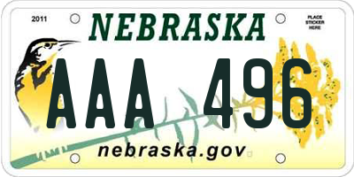 NE license plate AAA496