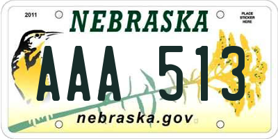 NE license plate AAA513