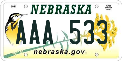 NE license plate AAA533