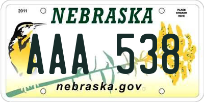 NE license plate AAA538