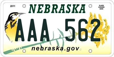 NE license plate AAA562