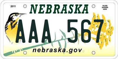 NE license plate AAA567