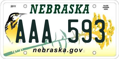 NE license plate AAA593