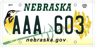 NE license plate AAA603