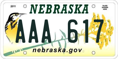 NE license plate AAA617