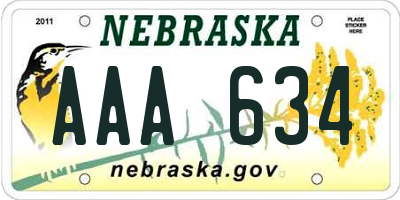 NE license plate AAA634