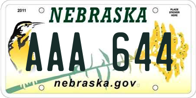 NE license plate AAA644