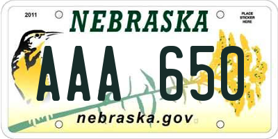 NE license plate AAA650