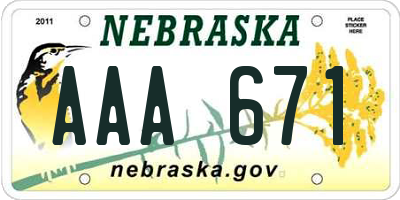 NE license plate AAA671