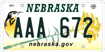 NE license plate AAA672