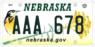 NE license plate AAA678