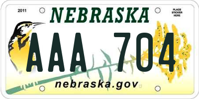 NE license plate AAA704