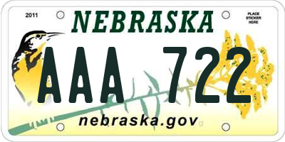 NE license plate AAA722
