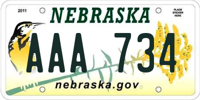 NE license plate AAA734