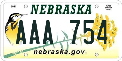 NE license plate AAA754