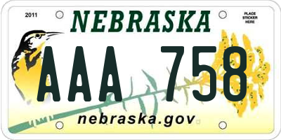 NE license plate AAA758