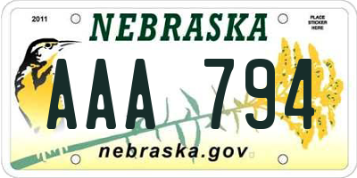 NE license plate AAA794