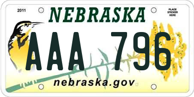 NE license plate AAA796