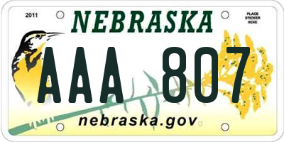 NE license plate AAA807