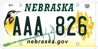 NE license plate AAA826