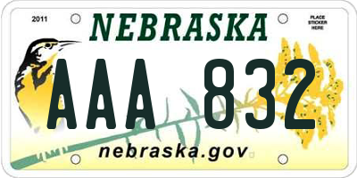 NE license plate AAA832