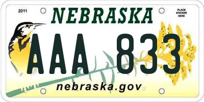 NE license plate AAA833