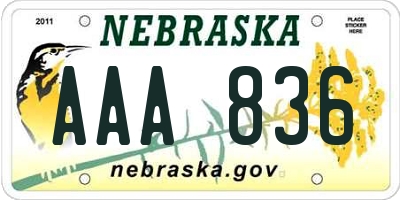 NE license plate AAA836