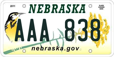 NE license plate AAA838