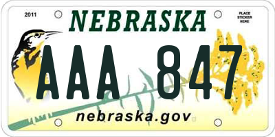 NE license plate AAA847