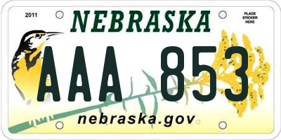 NE license plate AAA853