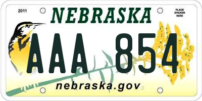 NE license plate AAA854