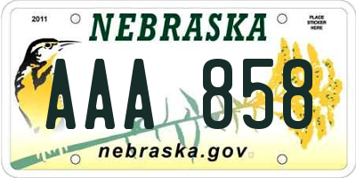 NE license plate AAA858