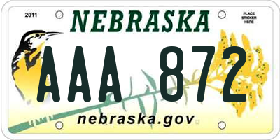 NE license plate AAA872