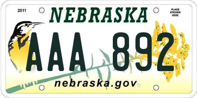 NE license plate AAA892