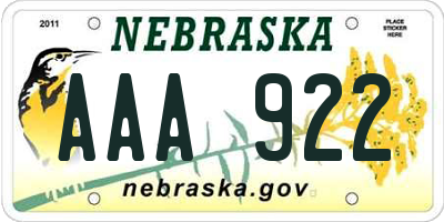 NE license plate AAA922