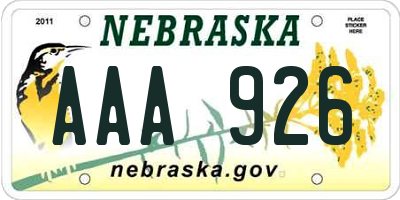 NE license plate AAA926