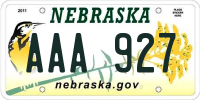 NE license plate AAA927