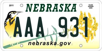 NE license plate AAA931