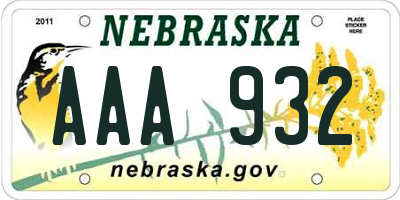NE license plate AAA932