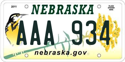 NE license plate AAA934